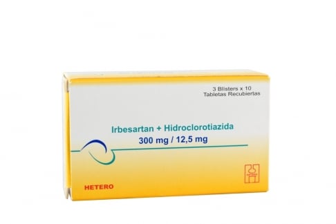 Irbesartan + Hidroclorotiazida 300 / 12.5 mg Caja Con 30 Tabletas Recubiertas Rx4