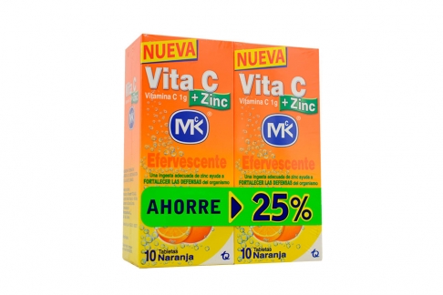 Vita C + Zinc 1 g Caja Con 10 Tabletas Efervescentes - 2 x 1