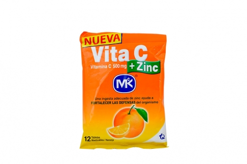 Vitamina C Mk Zinc 500 mg Sobre Con 12 Tabletas Masticables - Naranja