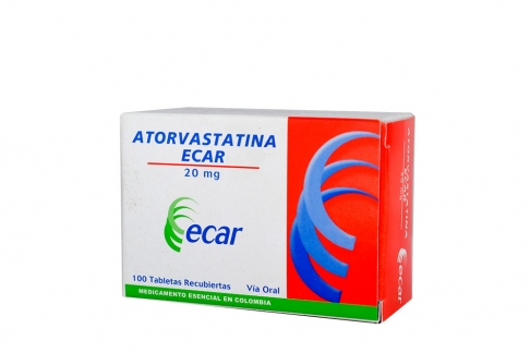 Atorvastatina Ecar 20 mg Caja Con 100 Tabletas Recubiertas Rx Rx4