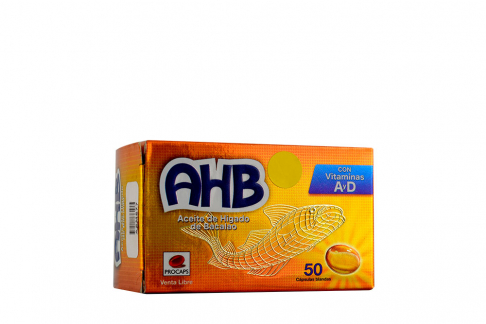 AHB Aceite de Hígado de Bacalao Con Vitamina A y D Caja Con 50 Cápsulas Blandas