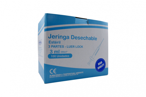 Jeringa Desechable 3 Partes 3 mL Aguja 23G x 1" Begut Caja Con 100 Unidades