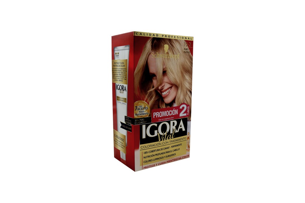 Tinte Igora Vital 10-2 Rubio Platino Caja Con 1 Kit Con 2 Tubos