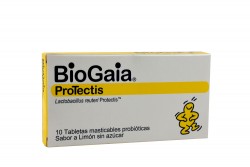 BioGaia Protectics Caja Con 10 Tabletas Masticables – Sabor Limón Sin Azúcar