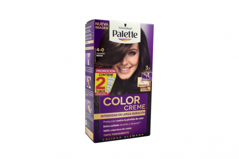 Tinte Palette Color Creme 4-0 Castaño Medio Caja Con 1 Kit Con 2 Tubos
