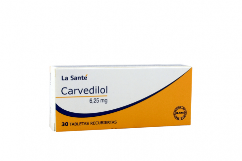Carvedilol 6,25 mg La Santé Caja con 30 Tabletas Recubiertas Rx Rx1 Rx4