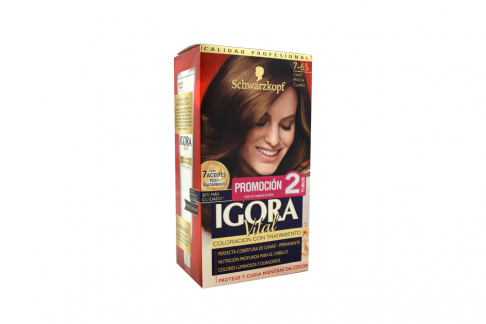 Tinte Igora Vital 7-65 Café Moca Claro Caja Con 1 Kit Con 2 Tubos