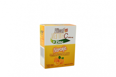 Vical Vitamina C + Zinc 1000 mg Caja Con 10 Sobres – Sabor Naranja