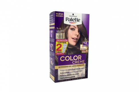 Tinte Palette Color Creme Tubo 7-1 Rubio Medio Cenizo Caja Con 2 Unidades