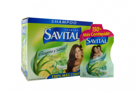 Shampoo Savital Con Colágeno y Sábila Caja Con 20 Sobres Con 10 mL C/U