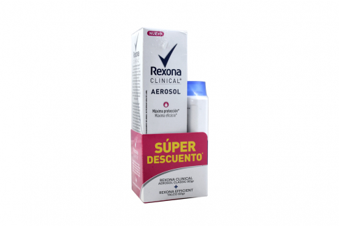 Desodorante Rexona Clinical Aerosol Caja Con Frasco Con 90 g + Talco Rexona Efficient Con 60 g