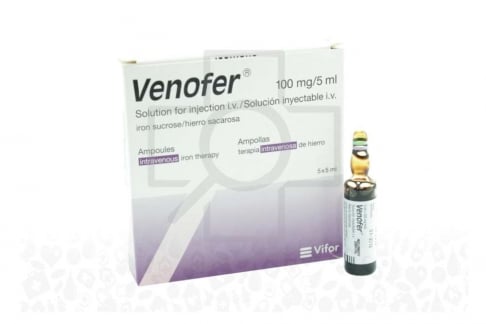 Venofer Solución Inyectable 100 mg Caja Con 5 Ampollas 5 mL Rx4.