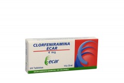 Clorfeniramina 4 mg Ecar Caja Con 20 Tabletas Rx