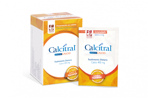 Calcitral 400 mg Granulado Caja Con 15 Sobres - Sabor Naranja Rx