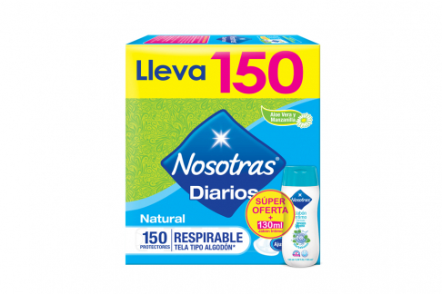 Protectores Diarios Nosotras Natural Respirable Tela Tipo Algodón Caja Con 150 Unidades
