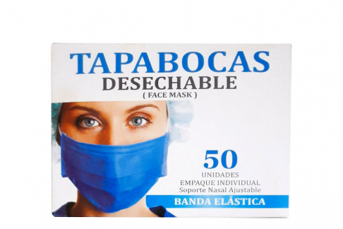 Tapabocas Desechable Con Banda Elástica Caja Con 50 Unidades