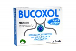 Bucoxol Triple Accion 3 / 1 mg Caja Con 10 Tabletas Masticables - Sabor Cool Mint