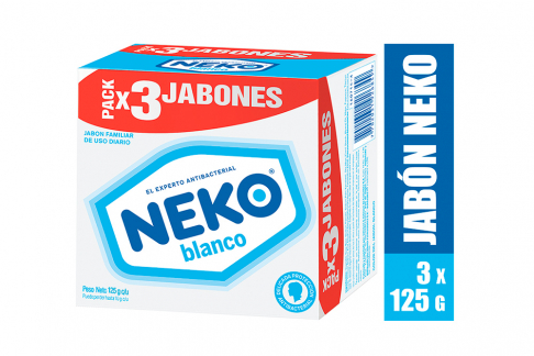 Jabón Antibacterial Neko Blanco Caja Con 3 Barras Con 125 g C/U