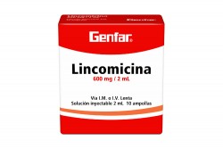 Lincomicina 600 mg / 2 mL Caja Con 10 Ampollas . Rx2