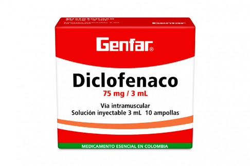 Diclofenaco Sódico 75 mg / 3 mL Solución Inyectable Genfar Caja Con 10 Ampollas Rx