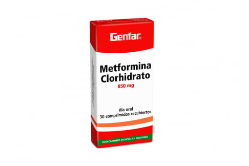 Metformina Clorhidrato 850 mg Caja Con 30 Tabletas Rx