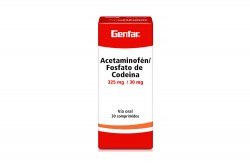 Acetaminofén + Codeína 325 mg / 30 mg Genfar Caja Con 30 Comprimidos Rx