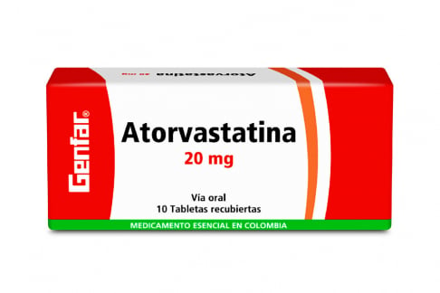 Atorvastatina 20 mg Genfar Caja Con 10 Tabletas Recubiertas Rx