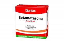 Betametasona 8 mg / 2 mL Solución Inyectable Genfar Caja Con 10 Ampollas Rx