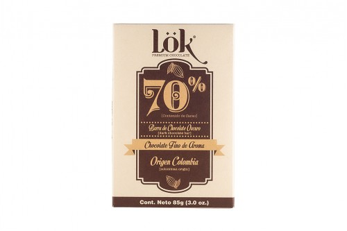 Barra de Chocolate Lok 70% Origen Colombia 85 g ( 1 unidad de chocolatina)