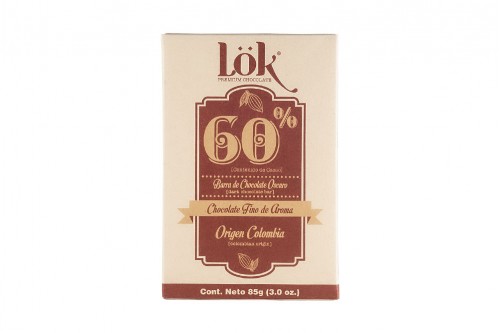 Barra de Chocolate Lok 60% Origen Colombia 85 g ( 1 unidad de chocolatina)