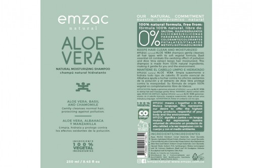 Shampoo 100 % Vegetal - Aloe Vera Hidratante En Frasco Con 250 mL