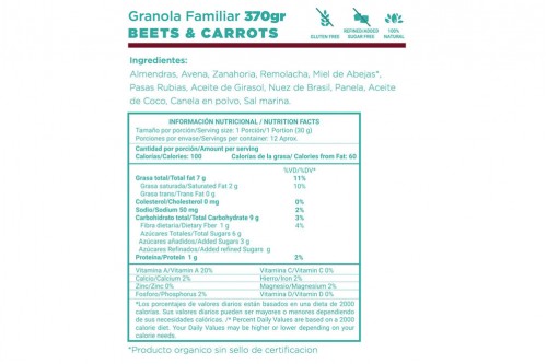 Granola Beets & Carrots Ö-LAB En Paquete Familiar Con 370 g