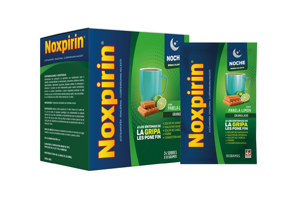 Noxpirin F Caliente Noche Caja Con 24 Sobres Sabor Panela Y Limón