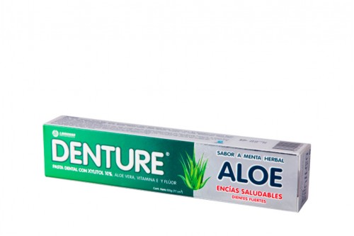 Crema Dental Denture Aloe Tubo x 100 g Sabor a Menta Herbal