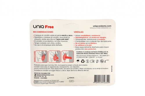 Condones Uniq Free Aro Protector Empaque Con 3 Unidades