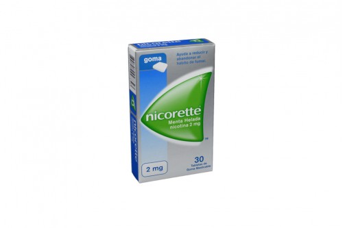 Nicorette 2 mg Sabor Menta Helada Caja Con 30 Tabletas de Goma Masticables