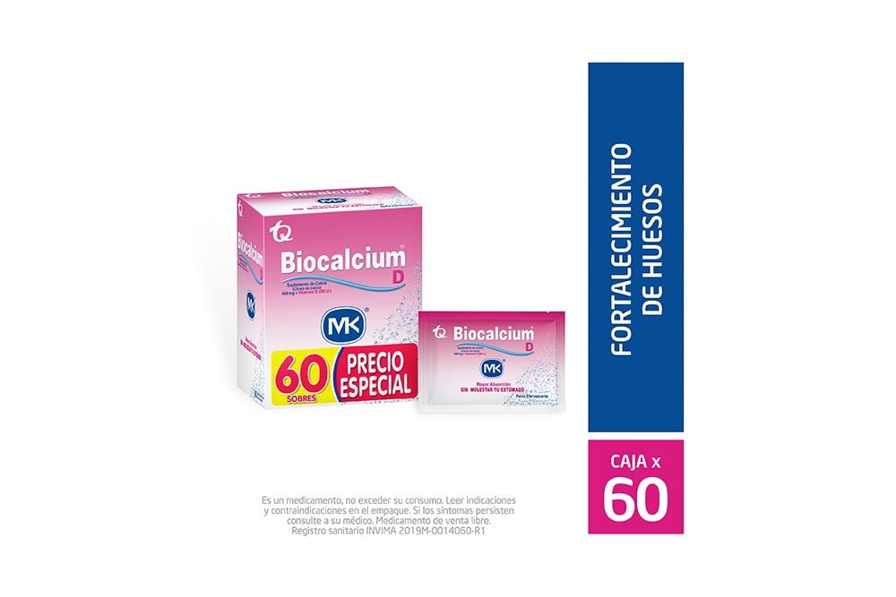 Biocalcium D 500 mg / 200 U.I Caja Con 60 Sobres