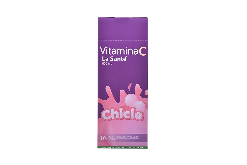 Vitamina C 500 mg Caja Con 10 Tiras De Tabletas Masticables C/U - Sabor Chicle Rx4