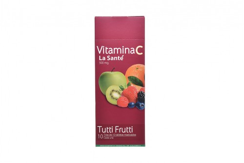 Vitamina C 500 mg Caja Con 10 Tiras De Tabletas Masticables C/U - Sabor Tutti Frutti Rx4