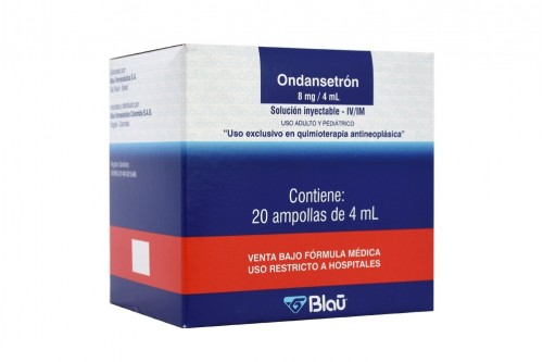 Ondansetrón 8 mg / 4 mL Caja Con 20 Ampollas Rx