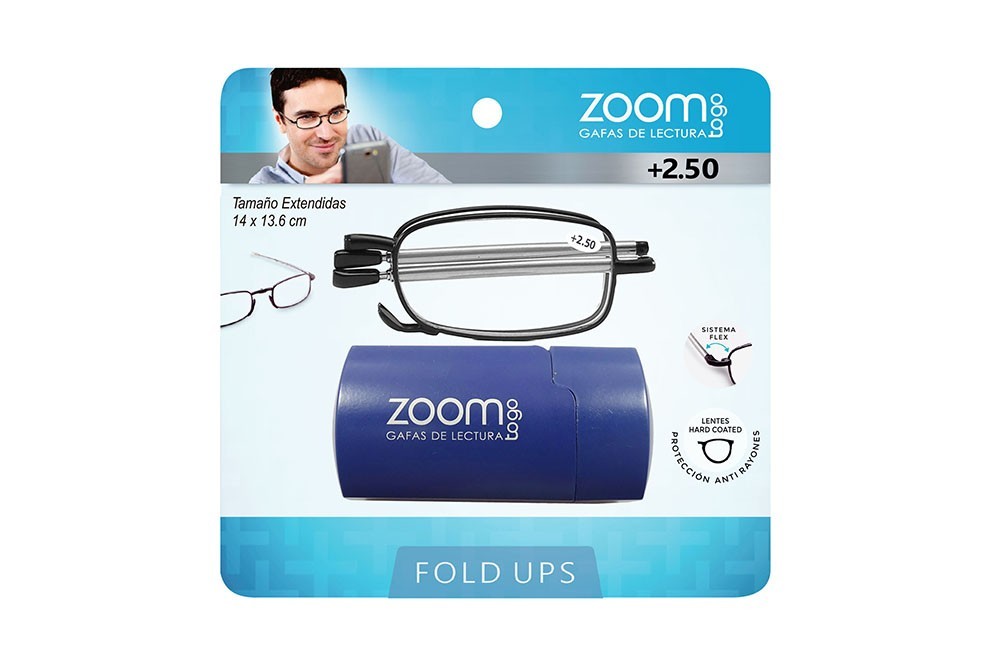 Gafas De Lectura Pregraduadas Zoom To Go Plegable +2.50 Colores Negro y Azul Empaque Con 1 Unidad