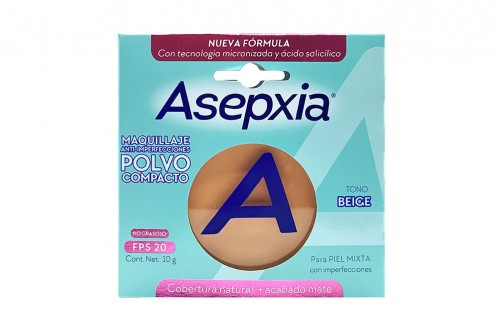 Asepxia Maquillaje Facial Polvo Compacto Antiacne Beige 10 G
