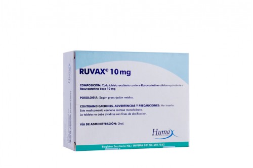 Ruvax 10 Mg En Caja Por 30 Tabletas Recubiertas Rx