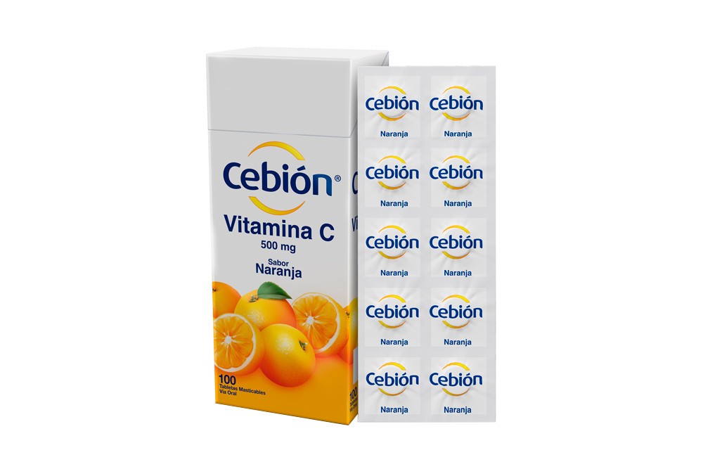 Cebión 500 mg Bolsa Con 10 Tabletas Masticables – Sabor Naranja