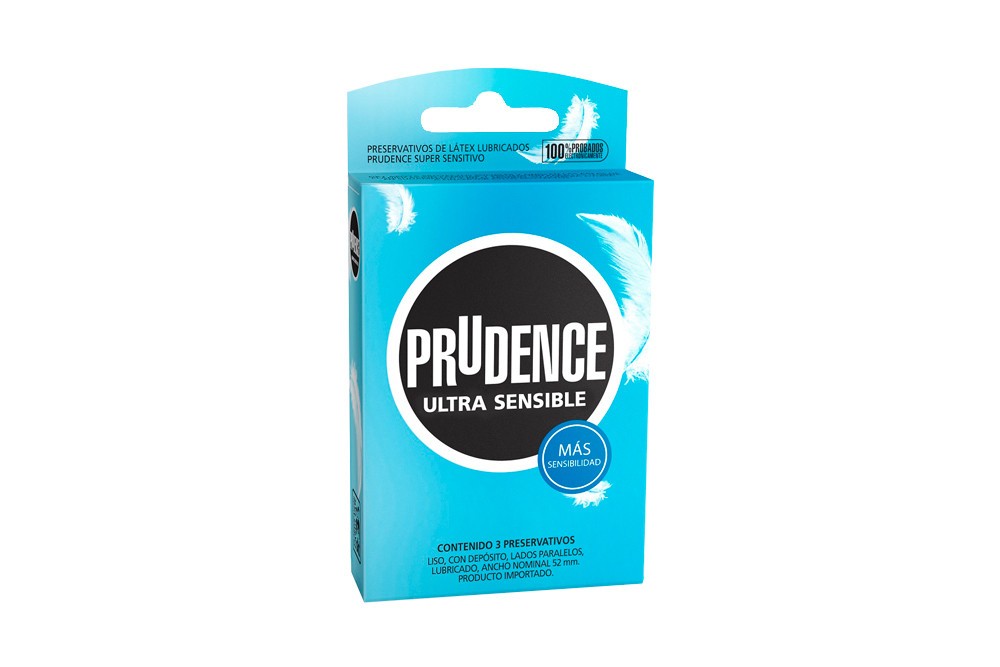 Preservativos Prudence 52 Mm Ancho Ultra Sensible Con Caja De 3 Unidades