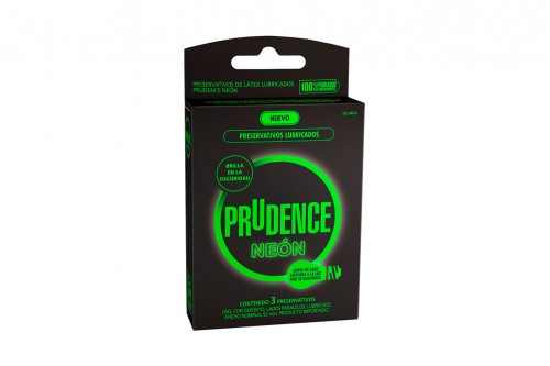 Preservativos Prudence 52 Mm Ancho Neon En Caja Con 3 Unidades
