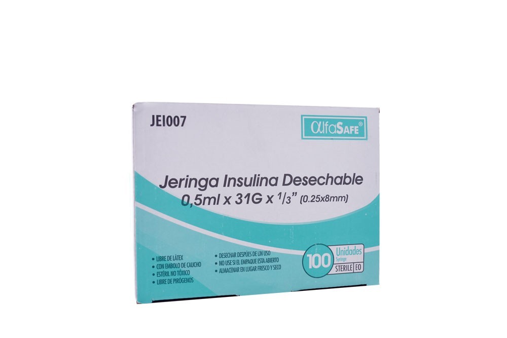 Jeringa Insulina AlfaSafe 0,5 mL/31g/8Mm empaque x 1 ud