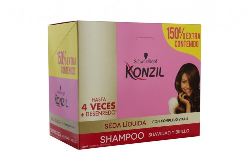Shampoo Konzil Seda Líquida Suavidad y Brillo Caja Con 18 Sobres