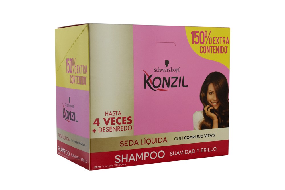 Shampoo Konzil Seda Líquida Suavidad y Brillo Caja Con 18 Sobres