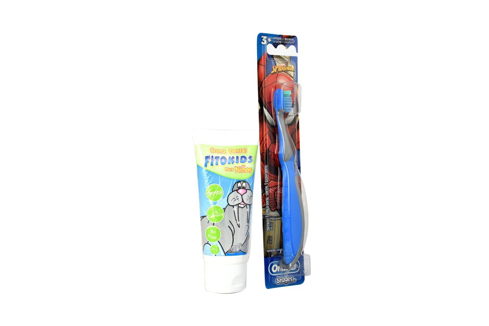 Crema Dental Fito Kids Sin Flú 1 Tubo 75 g y Cepillo Dental Manual Oral-B K 1 EMPAQUE 75 g